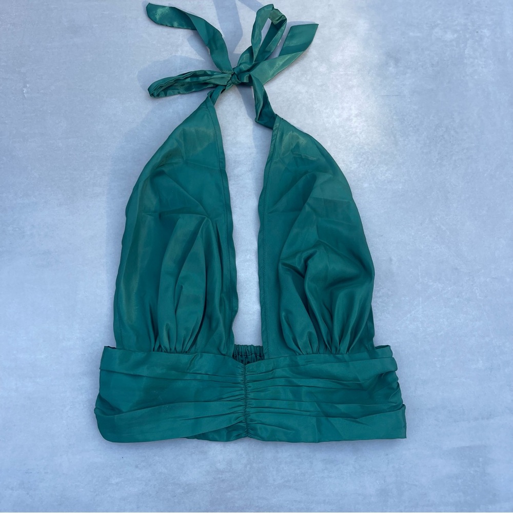 Green Backless Halter Crop Top